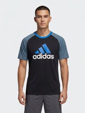 Men’s Adidas Performance Raglan Graphic Activewear T-Shirt Size Large Black/Blue